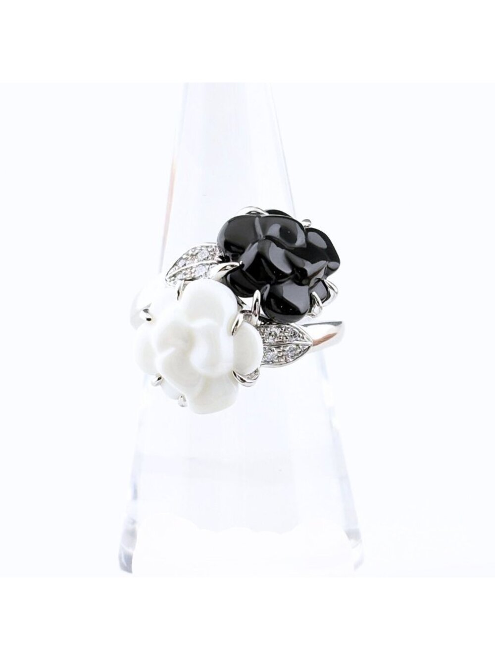 Chanel Camellia Ring Onyx Chalcedony Melee Diamond Flower Motif